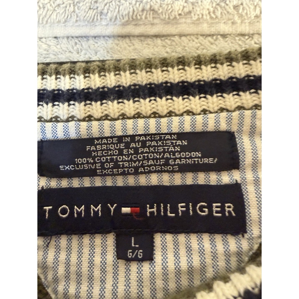 Tommy Hilfiger Mens L Green Knit Crewneck Pullover Sweater Logo Crest DM#20781 - Picture 6 of 16